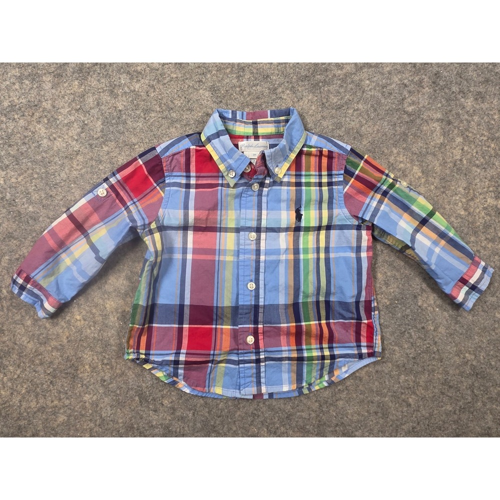 Ralph Lauren Baby Boys Multi Color Plaid Button Down Shirt 9M Long Sleeve Pony